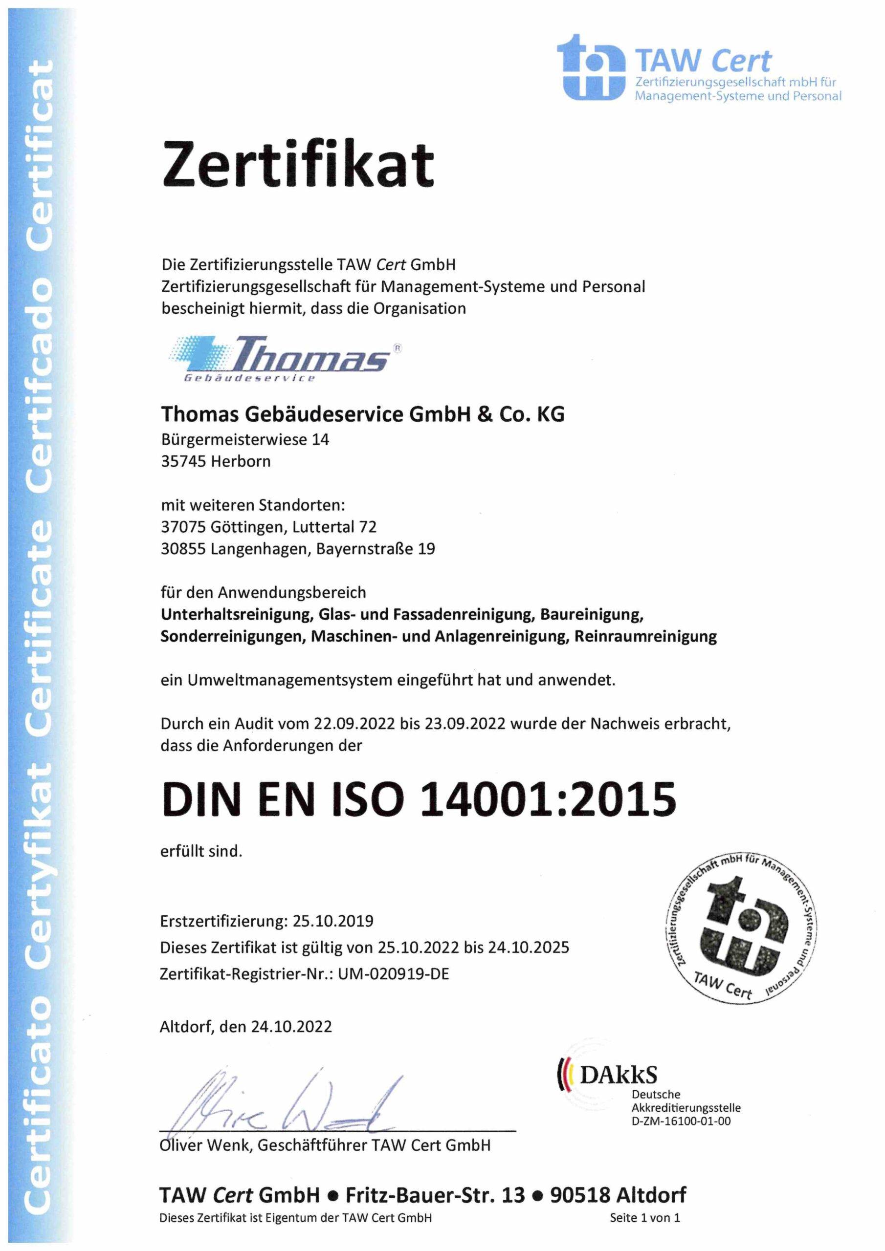 2022 10 25 TAW Cert DIN EN ISO 14001 scaled