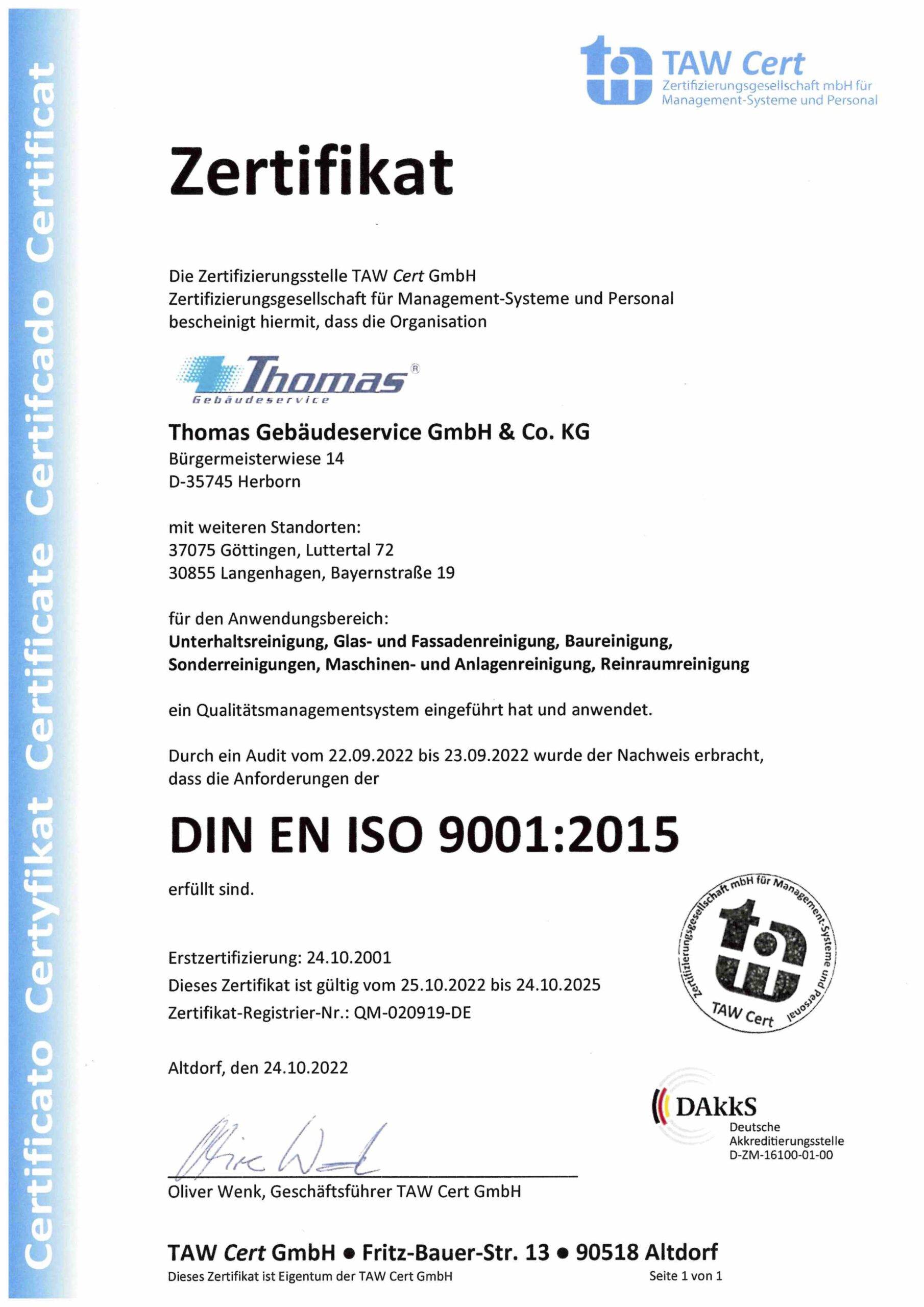 2022 10 25 TAW Cert DIN EN ISO 9001 scaled